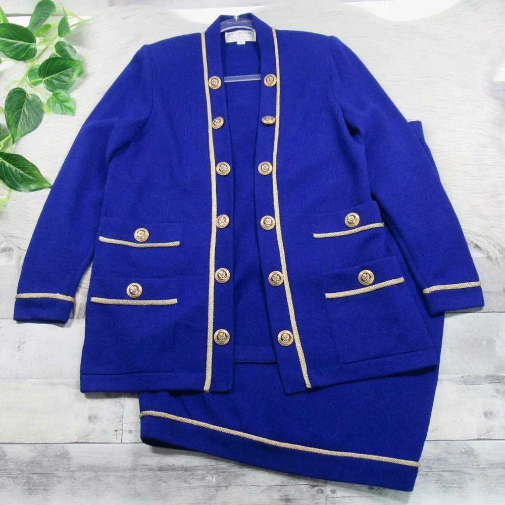 ST. JOHN Santana Knit 2 Pc Matching Skirt & Jacket Set Women's Size Small - 10